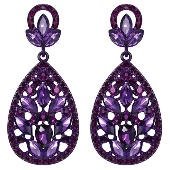 Purple with Purple Amethyst Austrian Crystal Teardrop Chandelier Post Earrings